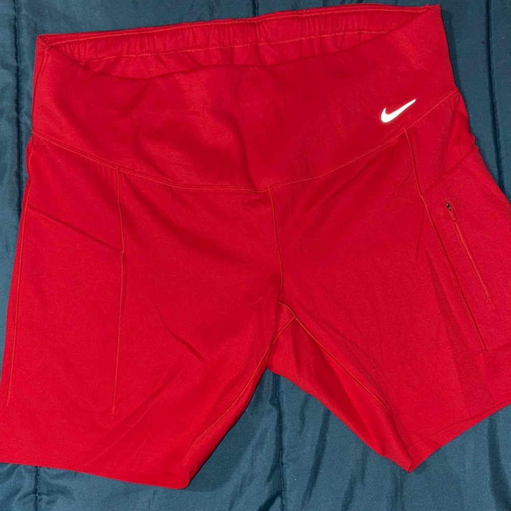 Nike Women's Red Athletic Shorts with Zip Pocket